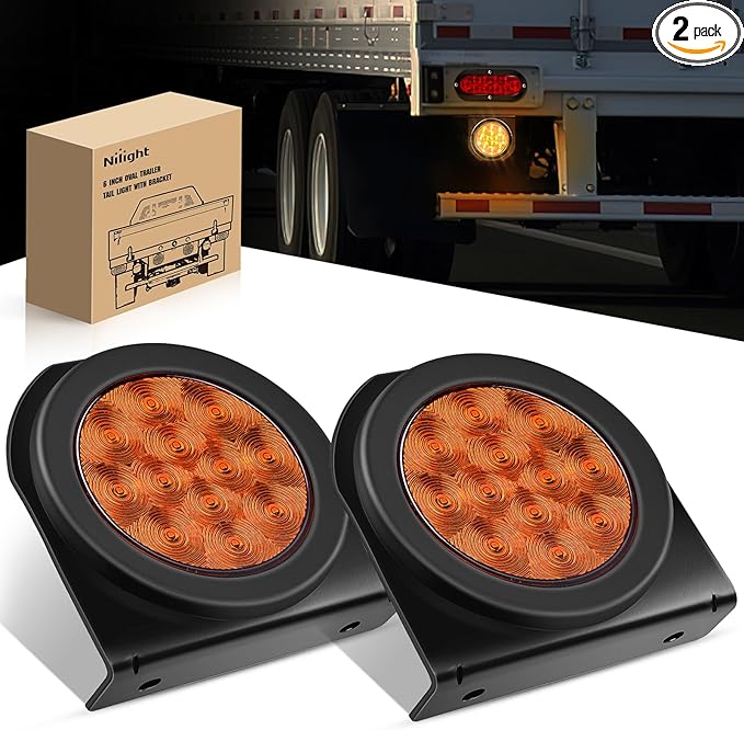 Nilight 4Inch Round Trailer Tail Light with Flush Mount Grommets Plugs w/Mounting Brackets 2PCS Amber Waterproof Turn Signals Lights for RV Truck
