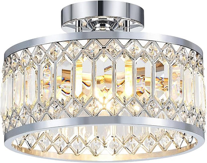 YURNYQ Crystal Ceiling Light Fixture, Modern Semi Flush Mount Ceiling Light, Chrome Lighting Fixtures Ceiling Lamp for Hallway, Kitchen, Entryway, Bedroom, Laundry Room, 1-Light, 11.4 Inch