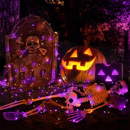Halloween Solar Fairy Lights Outdoor Waterproof Copper Wire Orange Purple String Lights 2 Pack 33FT 100LED for Christmas Party Decoration Easter Wedding Terrace Yard Tree Garden Patio