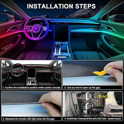 Dreamcolor Acrylic Interior Car LED Strip Light with Wireless APP, RGB 6 in 1 with 175 inches 593 LEDs Fiber Optic Strip Lights for Car, Music Sync Neon Car Ambient Neon Lighting Kits