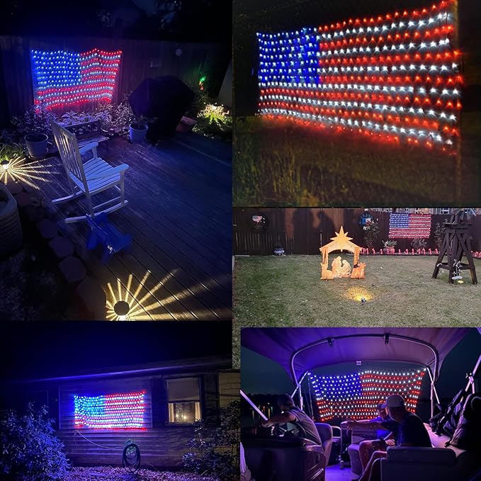 YULIANG LED American Flag Lights,6.5ft*3.2ft Waterproof Led Flag Net Light Outdoor for 4th of July Decorations,Independence Day,Memorial Day, Festival, Garden,Outdoor Christmas Decoration