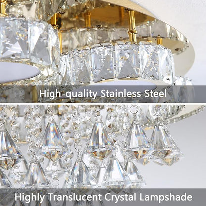 HAIXIANG Chandelier for Living Room Dining Room Modern LED Light Chandeliers Fixtures Remote Dimmbale Lighting Gold Crystal Lights