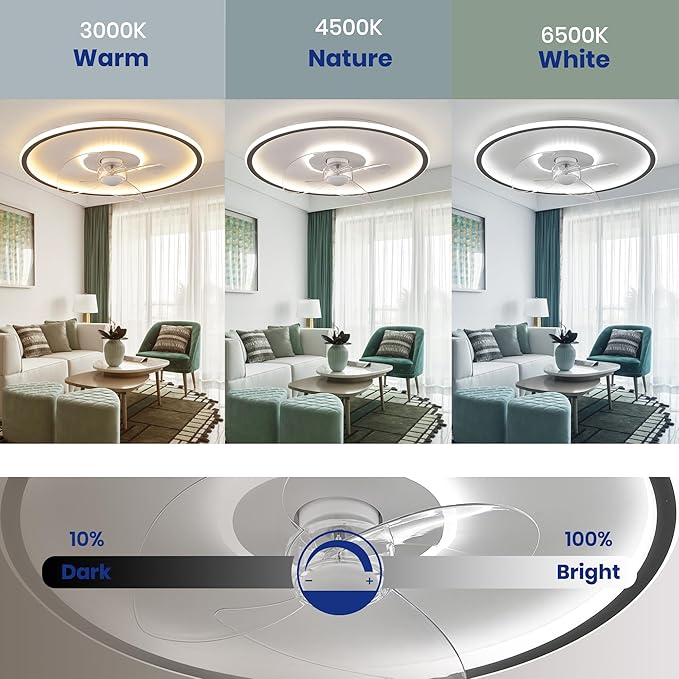 LUDOMIDE 20" Flush Mount Ceiling Fan with Lights and Remote, 6 Wind Speeds, Dimmable LED for Bedroom, Kids Room and Living Room