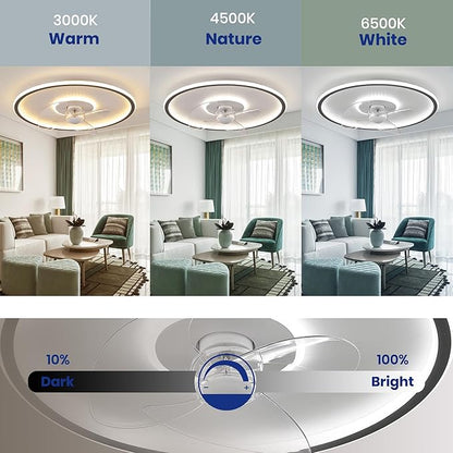 LUDOMIDE 20" Flush Mount Ceiling Fan with Lights and Remote, 6 Wind Speeds, Dimmable LED for Bedroom, Kids Room and Living Room