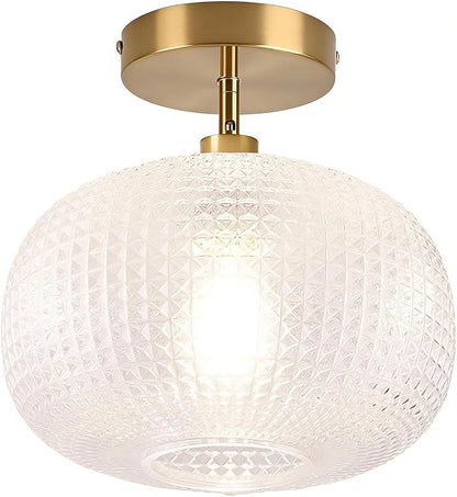 Gold Semi Flush Mount Ceiling Light Fixture,Hallway Light Fixtures,Vintage Ceiling Light Fixture,Globe Glass Ceiling Fixture,Hanging Ceiling Lamp,Farmhouse Lighting for Bathroom Entryway Bedroom