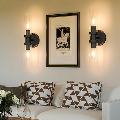 Rayogale 10000mAh Wireless Wall Sconce with Remote Control, Black Dimmable Rechargeable Battery Sconces Wall Decor Set of 2 with Timer Function for Living Room, Bedroom, Hallway, Entryway 3000K