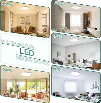 Brightever 12 Inch LED Flush Mount Ceiling Light, 24W 3200LM 5CCT Dimmable LED Ceiling Light Fixture, 2700K/3000K/4000K/5000K/6500K, Ultra Thin Ceiling Lamp for Bedroom, Dining Room, White, 2-Pack
