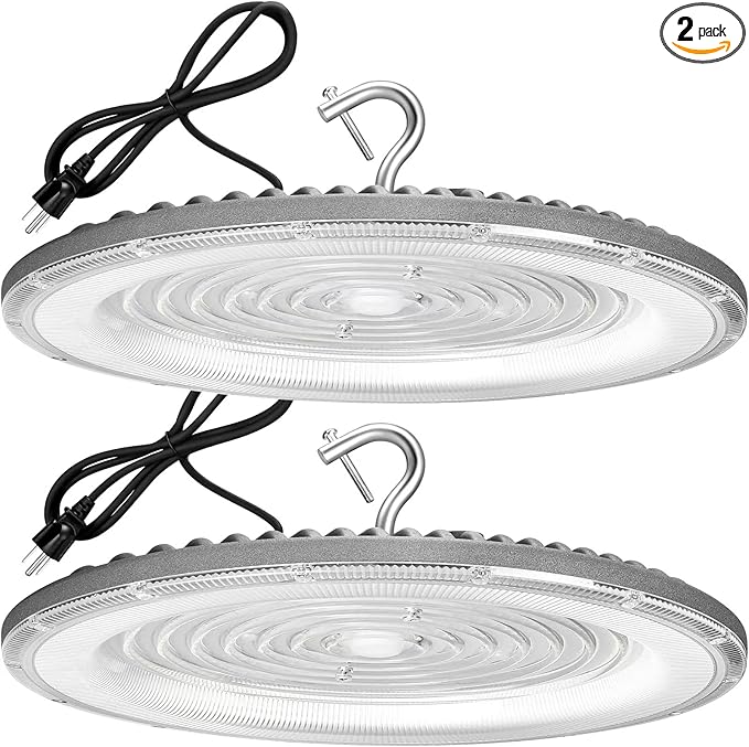 XYCN 2 Pack 600W UFO Led High Bay Light,120VAC,5000K Daylight Commercial Bay Lighting,IP66 Waterproof,85050LM,2550W MH/HPS with Plug Area Lighting for Warehouse/Shop/Workshop/Barn/Gym/Factory