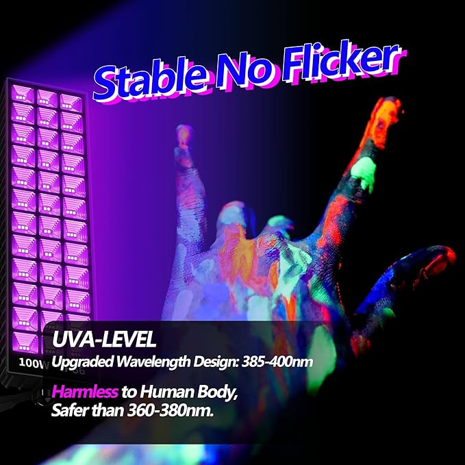 THECHAM 100W LED Black Lights Bar, 100 LEDs, Blacklight Flood Light for Black Light Party, for Glow Party, Bedroom, Halloween, Fluorescent Poster, Body Paint, Tapestry