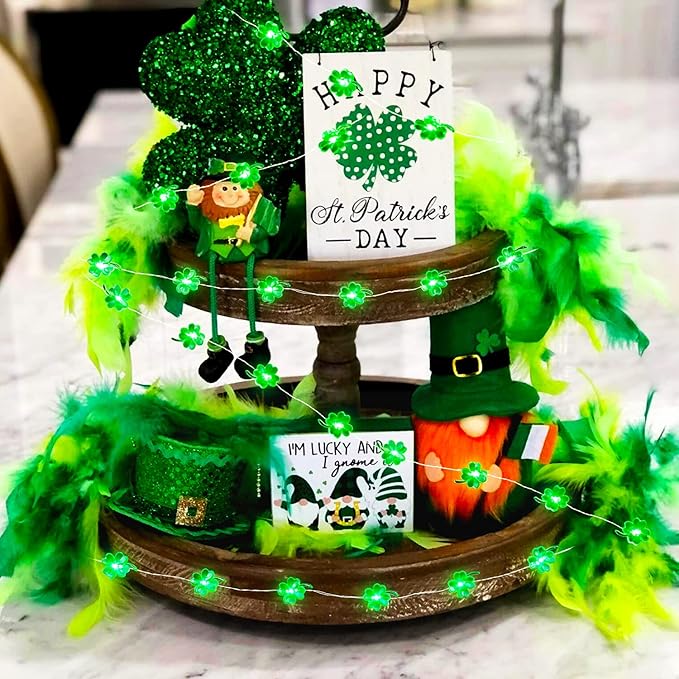BOHON St Patricks Day Decorations Shamrocks String Lights Battery Operated 13 ft 40 LEDs Lucky Clover Green Lights for St Patrick's Day Accessories Office The Home Saint St. Patrick's Day Decor