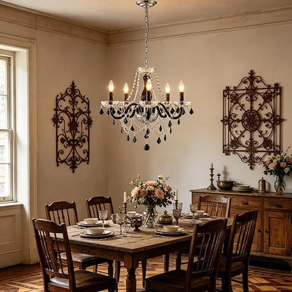 Saint Mossi Black and Clear Crystal Chandelier, Modern Pendant Ceiling Lighting Fixture for Dining Room,Bedroom,Living Room, D19 x H19 with Max 59", 5 E12 Socket, Adjustable Chain