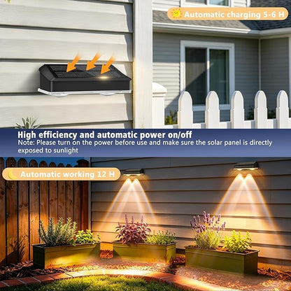 echosari Solar Fence Lights 8 Pack, 100 Lumen Ultra Bright Solar Wall Lights Outdoor Waterproof Lighting Auto ON/Off for Backyard Patio Railing Porch Step (2700K Warm White)
