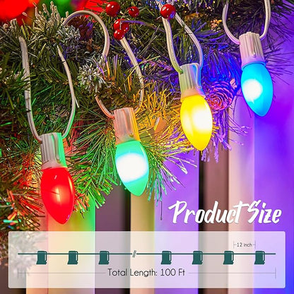 C9 Light Strand 100 FT for E17-12 Spacing, Outdoor String Light Christmas Stringer with 100 Sockets for Patio (White)