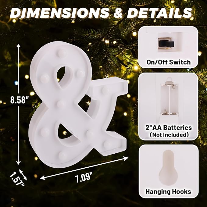 LED Light Up Marquee Letters, Battery Powered Decorative LED Letter Lights, Alphabet Light Up Letters for Wedding Birthday Party,Holiday Lamp or Home Bar Decoration (Symbol &)