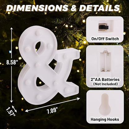 LED Light Up Marquee Letters, Battery Powered Decorative LED Letter Lights, Alphabet Light Up Letters for Wedding Birthday Party,Holiday Lamp or Home Bar Decoration (Symbol &)