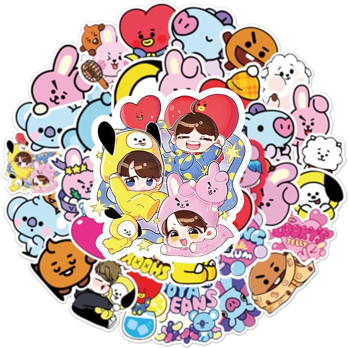 50PCS Cartoon BT21 Deals for Fans Boys Team Stickers BT21 Waterproof Vinyl Decals Laptop,Scrapbooking,Journal,Cell Phones, Water Cups Sticker (BBT21)