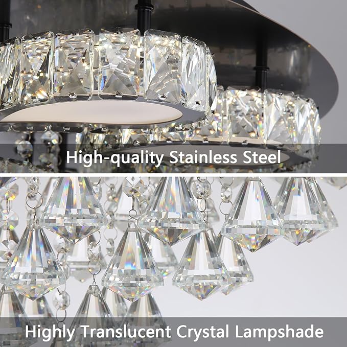 HAIXIANG Glam Crystal Chandelier for Living Room Dining Room Lights Sloped Ceiling Light Fixtures Luxury Modern Remote Dimmbale Lighting Black 40 Inches