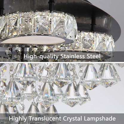 HAIXIANG Glam Crystal Chandelier for Living Room Dining Room Lights Sloped Ceiling Light Fixtures Luxury Modern Remote Dimmbale Lighting Black 40 Inches