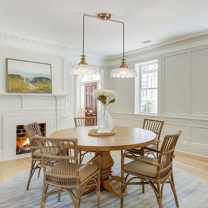 HDDFL Vintage Pendant Lighting Fixtures Modern Glass Hanging Lamp with Adjustable Cord for Kitchen Island Dining Room Hallway 2 Light Brass and Clear