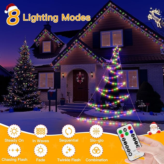 Ollny Outdoor Lighted Christmas Decorations 13FT Tall, IP67 Waterproof Outdoor Christmas Lights with 3 Timers and 8 Lighting Modes, Xmas Decor Light for House Yard Window Wall Lights (Multicolored)