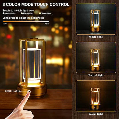 Anxingtools Portable Metal Table Lamp,Cordless Table Lamp,Battery Operated, 3 Light Colors, for Restaurant/Bedroom/Bars/Outdoor Party/Camping/Coffee Shop Atmosphere Night Light (Gold)