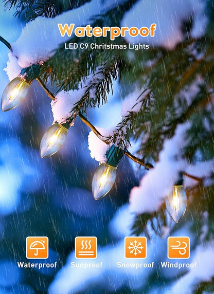 Vintage C9 LED Christmas Lights Outdoor, 100 Feet C9 String Lights with 50 Shatterproof C9 Bulbs, Waterproof Connectable Christmas Tree Lights for Outside Roofline Patio Xmas Decorations, Warm White