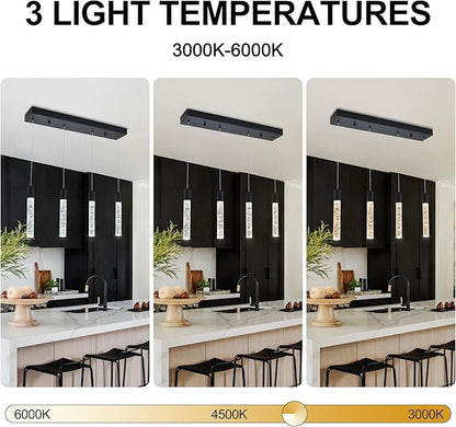 4 Light Pendant Lights Kitchen Island, Modern Matte Black Crystal Pendants with Dimmable 3000K-6000K LED Ceiling Hanging Light Fixture for Dining Room Bedroom, Adjustable Height 59"