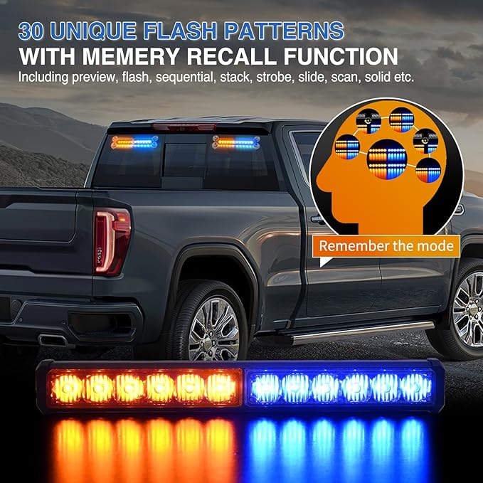 Nilight 24LED Emergency Strobe Traffic Advisor Light Bar 2 in 1 Amber Blue Dash Warning Safety Flashing Lights Front/Rear Windshield Construction Lights for Trucks Cars Plow Police Vehicles