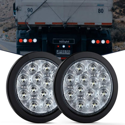 Nilight 2PCS 4" White Round LED Reverse Back Up Light w/Surface Mount Grommet Plugs Trailer Tail Lights for Truck Trailer RV Jeep
