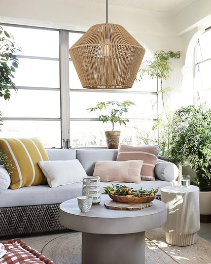 ELYONA 17” Woven Pendant Light, Modern Boho Chandelier Handwoven Rattan Basket Shade, Rustic Pendant Light Fixtures Farmhouse Ceiling Hanging Lamp for Dining Room, Kitchen Bedroom, Entryway, Foyer