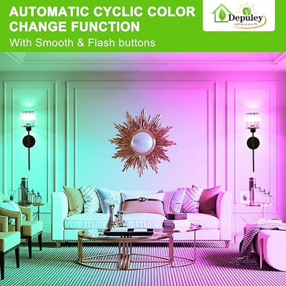 Depuley Wall Sconces Battery Operated: Set of 2 Wireless Crystal Wall Lights with Remote for Bedroom - Rechargeable 15 Colors Black Wall Lamp for Living Room Hallway Home Decor