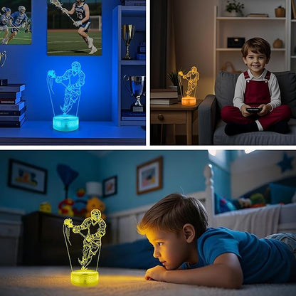 OkiyiD Lacrosse Gifts for Boys Men,Lacrosse Night Light 3D Illusion Lamp with 16 Colors Remote Control,Lacrosse Accessories Stuff Gifts for Boys Athletes Birthday Xmas Decor