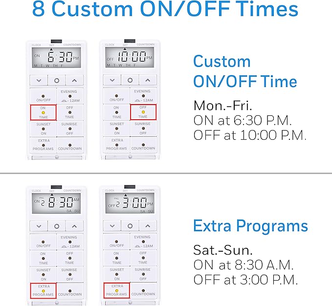 UltraPro Daysmart 7-Day Digital In-Wall Ⲧimer, Presets/Countdown Timer, Programmable Settings, Override, Sunrise/Sunset, Light Τimer for Indoor Lighting, Porch, Seasonal, Timer Switch, 2 Pack, 47940