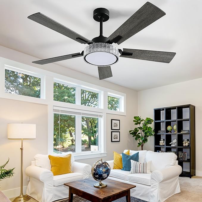 YITAHOME 52 Inch Chandelier Ceiling Fans with Lights and Remote/App, Smart Black Ceiling Fans Compatible with Alexa, Reversible Quiet DC Motor, Dual Finish Blades, Dimmable Lighting for Living Room