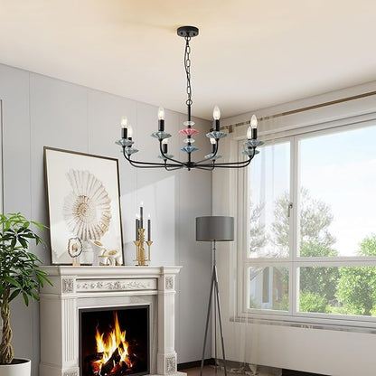Black Chandeliers for Dining Room Light Fixture Over Table,8-Light Art Deco Chandelier, Modern Vintage Chandelier with Ceramic,Farmhouse Chandelier for Girls Bedroom,Living Room, Foyer