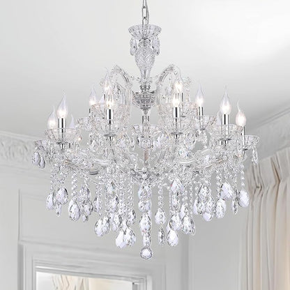 Modern Large Crystal Chandelier, Maria Theresa Crystal Chandelier 15 Lights 2 Layers Luxury Chrome Chandelier Lighting Fixture for Dining Room, Living Room, High Ceiling, Foyer, Staircase