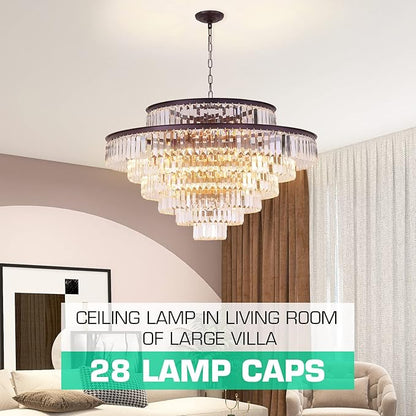 39" Large Modern Oil Brown Crystal Chandelier, 7-Tier Luxury Ceiling Light with Clear Crystal Prisms, Oversized Round Pendant Lighting for Dining Room Dining Room Living Room Foyer