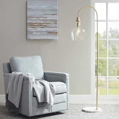 Ink+Ivy Auburn Floor Lamps for Living Room, Bell Glass Shade with Marble Base, in-Line Switch, Metal Frame, 72" Cord, Modern, Transitional, Used at Foyer,Office, Kitchen, Living Space, Gold