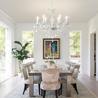 6 Lights K9 Crystal Chandelier Hanging Pendant Light Fixture, Modern Chrome Chandeliers for Dining Rooms ﻿Bedroom Kitchen Island Farmhouse