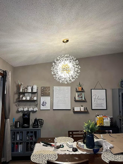 Modern Dandelion Firework Chandelier, Gold Dining Room Chandelier, Crystal Hanging Pendant Lighting Fixture for Living Room, Bathroom, Bedroom, Restaurant, 16-Light