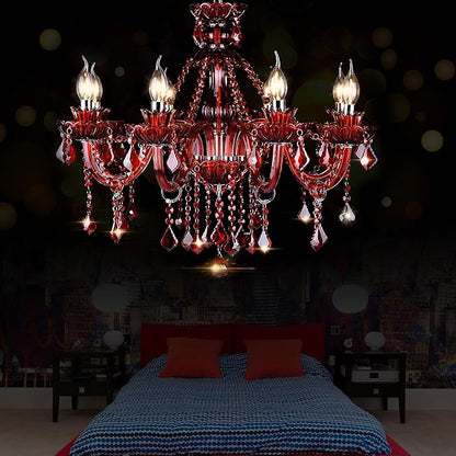 Bagood Red 8 Lights K9 Crystal Candle Chandeliers Lighting K9 Crystal Candle Chandeliers Crystal Modern Chandelier for Dining Living Room Bedroom Entry Elegant Decoration E12 Base, H22.8 x W27.2