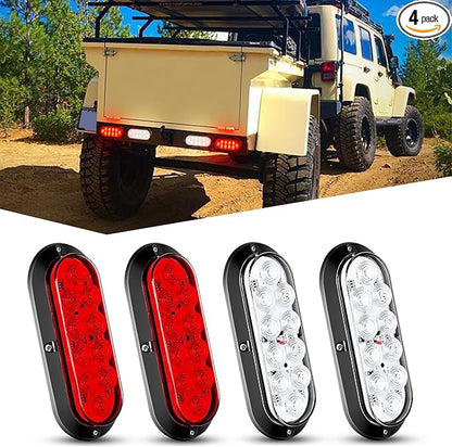 Nilight 6 Inch Oval Red White LED Trailer Tail Light 4PCS Waterproof Stop Brake Turn Reverse Back Up Surface Mount Trailers Lights for Truck RV Boat Bus Lorry Van Caravan
