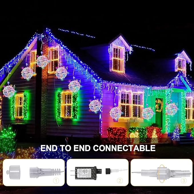 Baung Christmas String Lights Outdoors,4 Pack 7.98" Sphere Ball Tree Garden Globe Lights for Home, Party, Christmas, Porch Patio,Wedding, Garden,Tree Decoration with Memory Function Plug