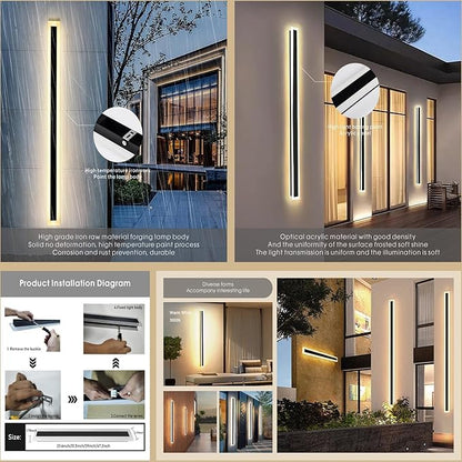 59inch-2Pack Long Outdoor Modern LED Wall Light,45W Waterproof IP65 Warm White 110V led Wall Mount Lighting Fixture Rectangular Black Wall Lights Elegant Frosted White Acrylic Anti Rust