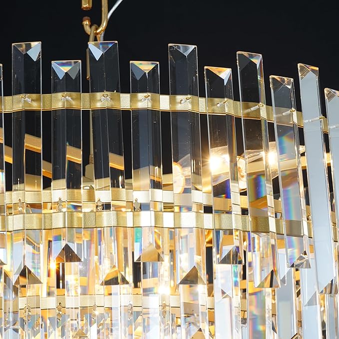 24" Modern Crystal Chandelier, 3-Tier Gold Pendant Light with 8 Lights, Luxury K9 Crystal Ceiling Fixture for Dining Room Living Room Foyer