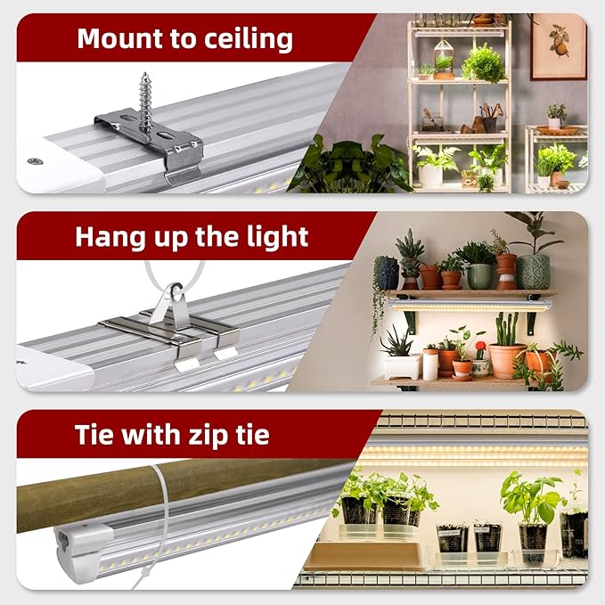 (Pack of 8) LED Grow Lights, 4FT T8 Grow Lights, 336W(8×42W) Full Spectrum LED Grow Light Strips with Reflectors, High PPFD Value LED Grow Lights for Seed Starting