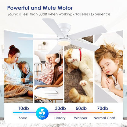 White RGB Ceiling Fans with Lights - 46" Flush Mount Ceiling Fan with Remote APP, RGB+3CCT Dimmable Led Light, Reversible 6 Wind Speeds&2H Timer, Low Profile Modern Fan Light Fixture for Bedroom Party