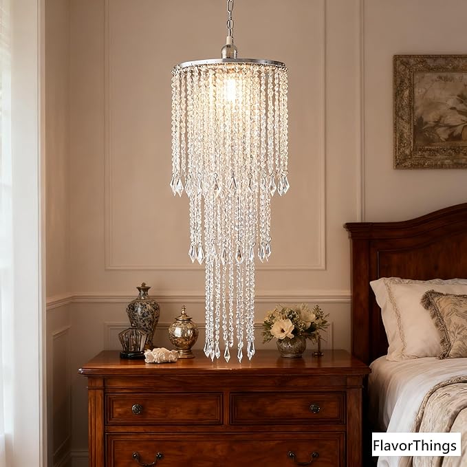 Sparkling Iridescent Acrylic Beaded Hanging Chandelier, 3 Tiers, 10.25" Diameter x 30" Tall, Indoor, Iridescent