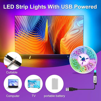TV LED Lights, 13.2ft Music Sync RGB Strip Lights with Remote & App Control, USB Powered for 32-65 Inch TVs, PC, Bedroom, Gaming Setup, Home Cinema