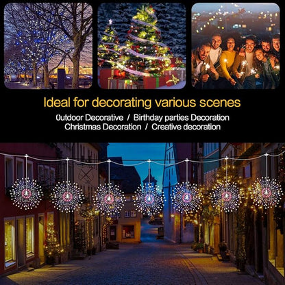 Firework Lights 6 Pack 180 LED Copper Wire Starburst With 8 Models, Power Supply Fairy With Remote Control, Waterproof Outdoor Hanging